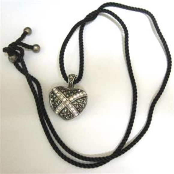 Suspicion Sterling Marcasite Puffed Heart Necklace - Picture 4 of 8